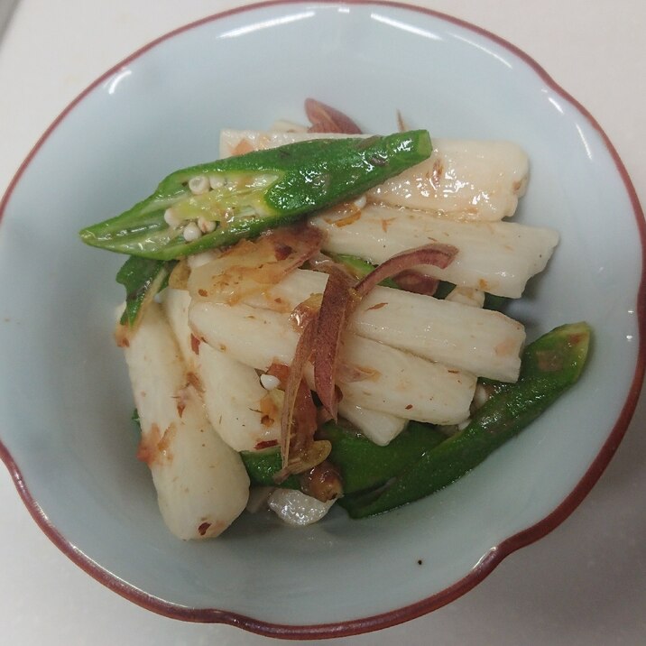 電子レンジでオクラと山芋とミョウガの和え物